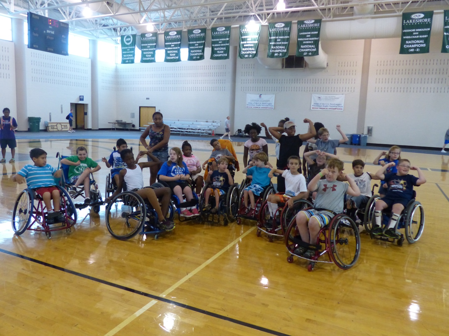 children with differing ability levels together in a gymnasium