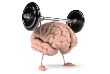 clip art image of a brain lifting a barbell