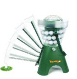 Golf ball teeing devices for use on the practice range that automatically tee up balls
