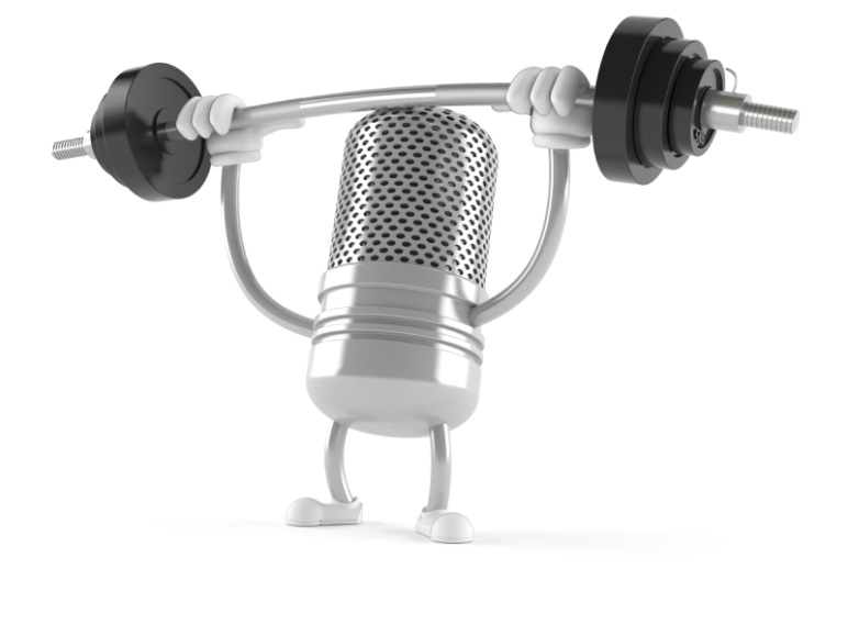 clip art image of a microphone lifting a barbell