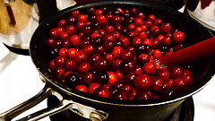 cranberries in a cooking pan