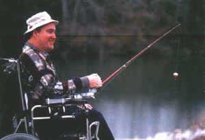 Wheelchair user is fishing