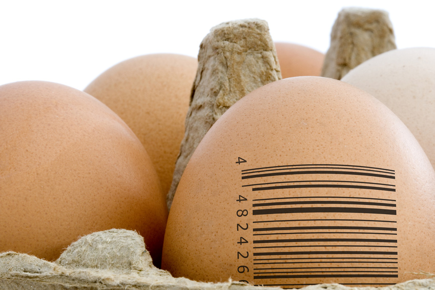 brown eggs in carton with barcode