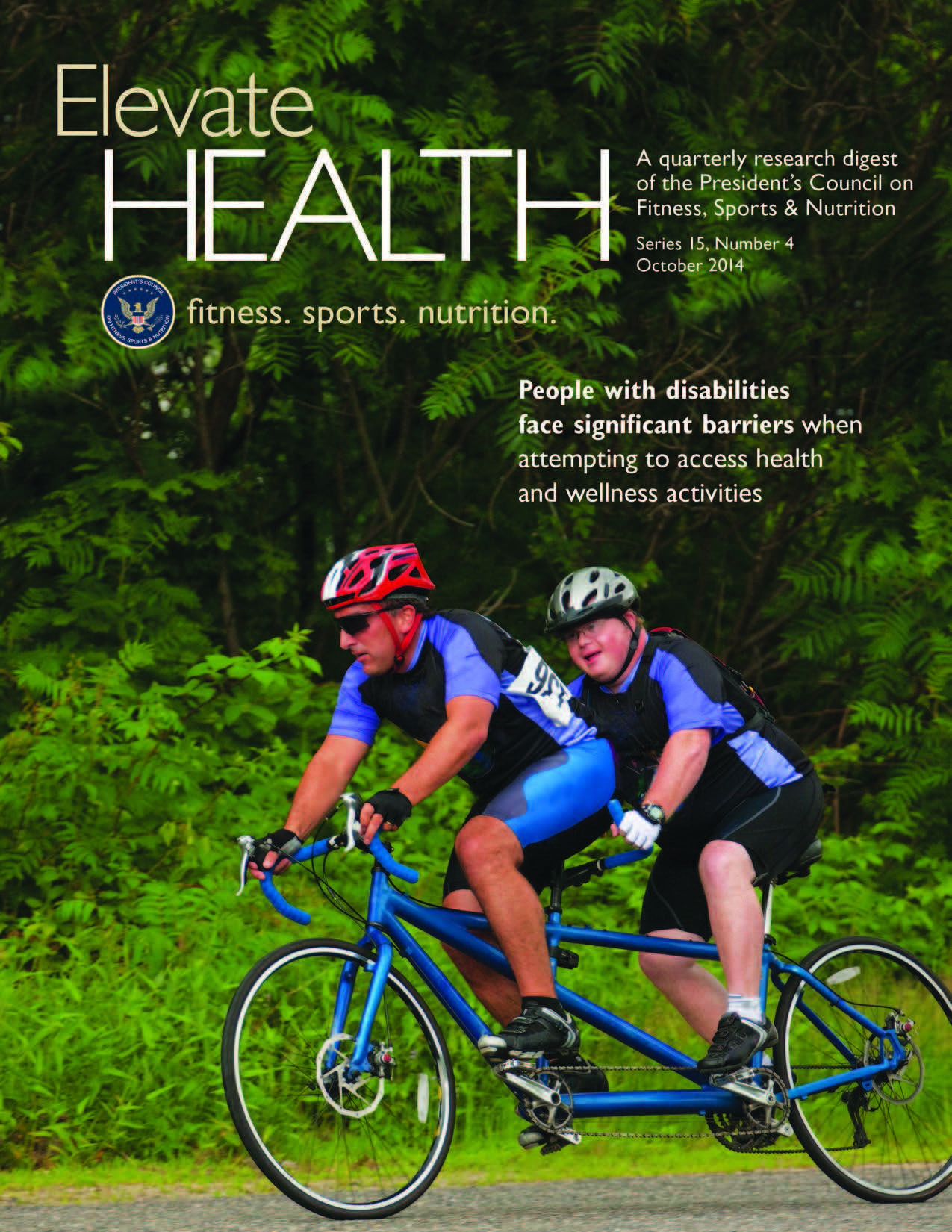 cover of elevate health featuring tandem cyclists