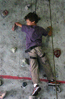 Image of a young boy rock climbing.