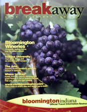 This travel guide is published by the Bloomington, IN Visitors Center has purple grapes and green leaves on it's cover
