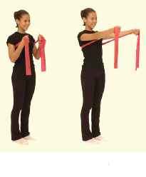 A girl demonstrating a Chest Press using a Thera-Band from start to finish.