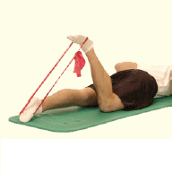 An individual demonstrating the Hamstring Curl using a Thera-Band.