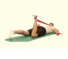An individual demonstrating the Quadricep Extension using a Thera-Band.