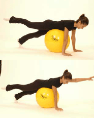 A demonstration of the Hip Extension exercise while balancing on the exercise ball.