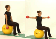 A demonstration of the Lateral Raise while sitting on a exercise ball and using dumb bells.