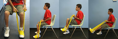 Child with Spina Bifida is performing a Leg Press from a seated position.