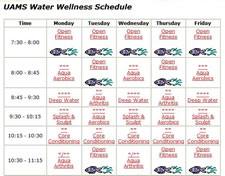 A snapshot of the UMAS Water Wellness schedule 