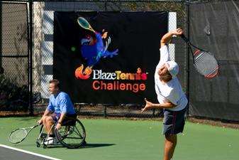 Blazesports athletes playing in a doubles tennis competition