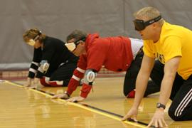 Athletes competing in a GoalBall competition
