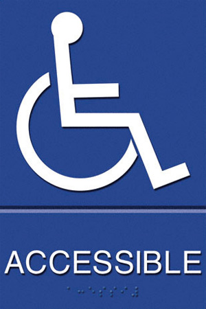 A sign with the universal image for accessibility that has other accessible features