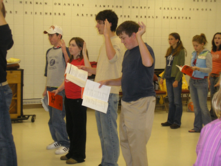high school students with and without disabilities rehearse for an upcoming play