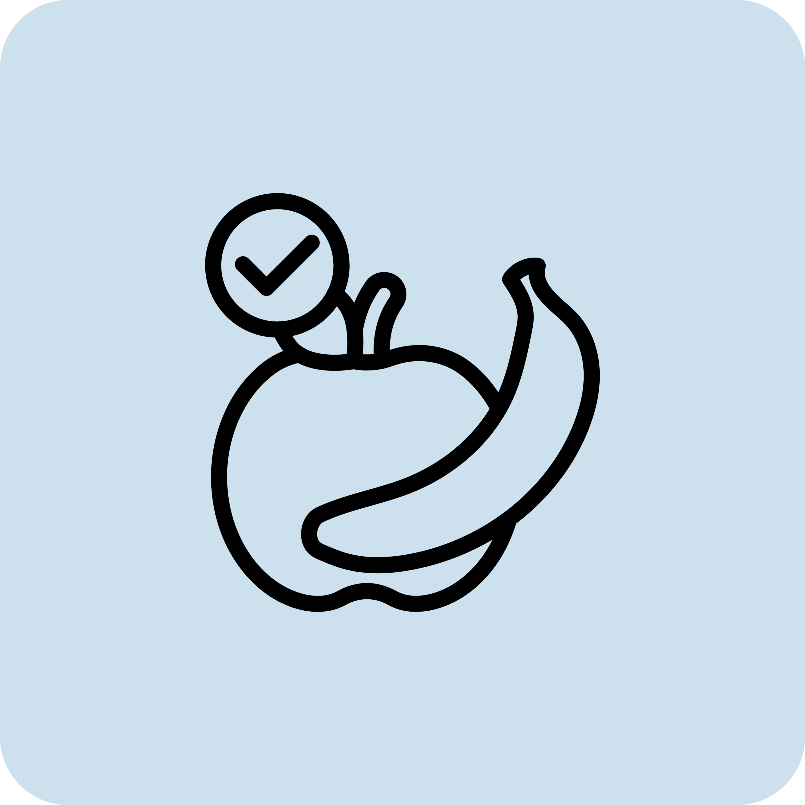 A black icon illustration of a banana, apple, and a check mark